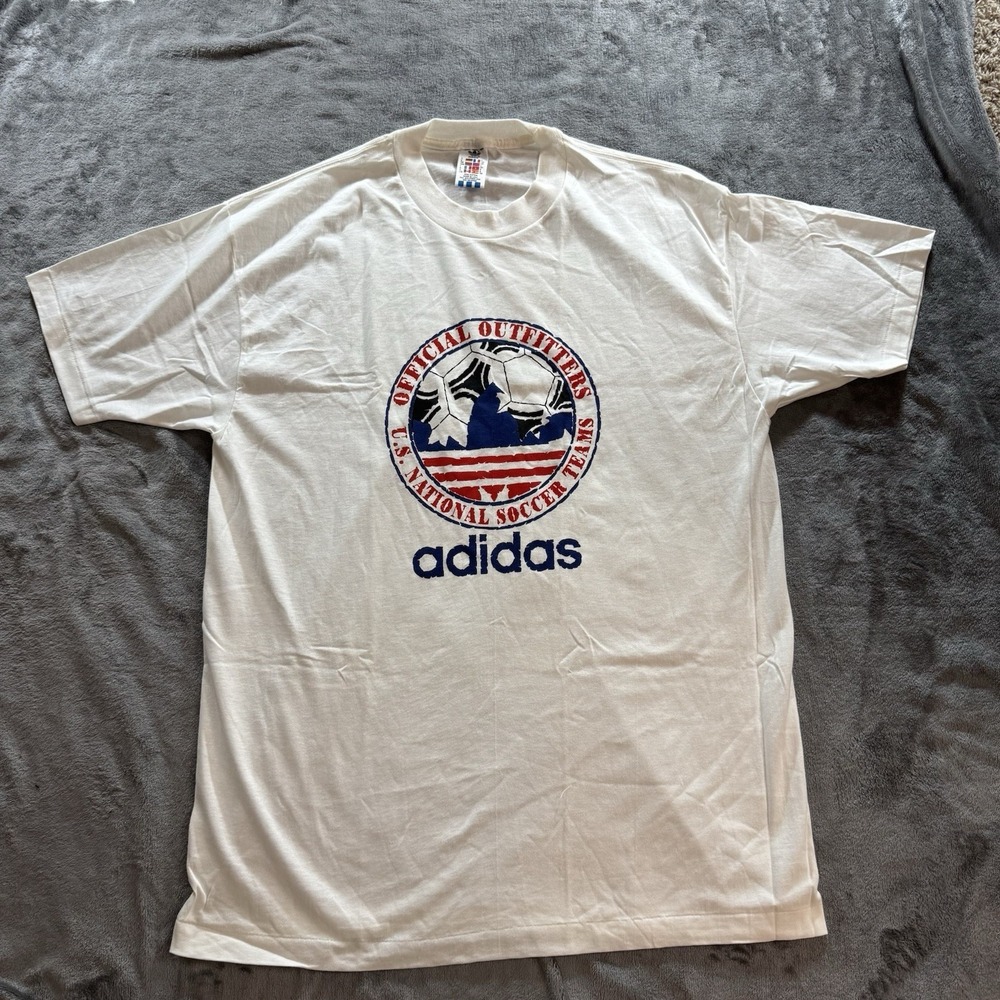 VTG Adidas US Soccer Shirt Mens XL White 90s Single Stitch USA World‎ Cup NWOT